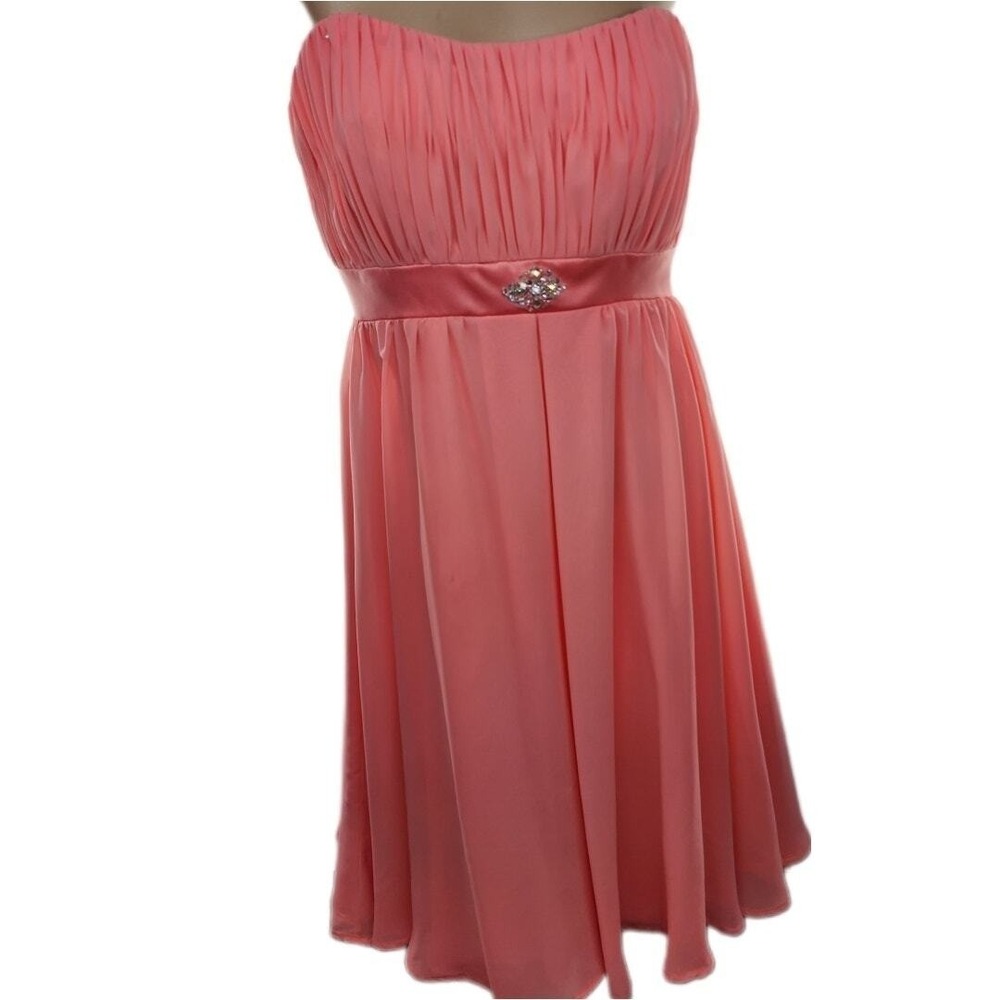 Mori Lee Strapless Dress Women's 12 Cantelope Above Knee Barbiecore Classiccore - Picture 2 of 11